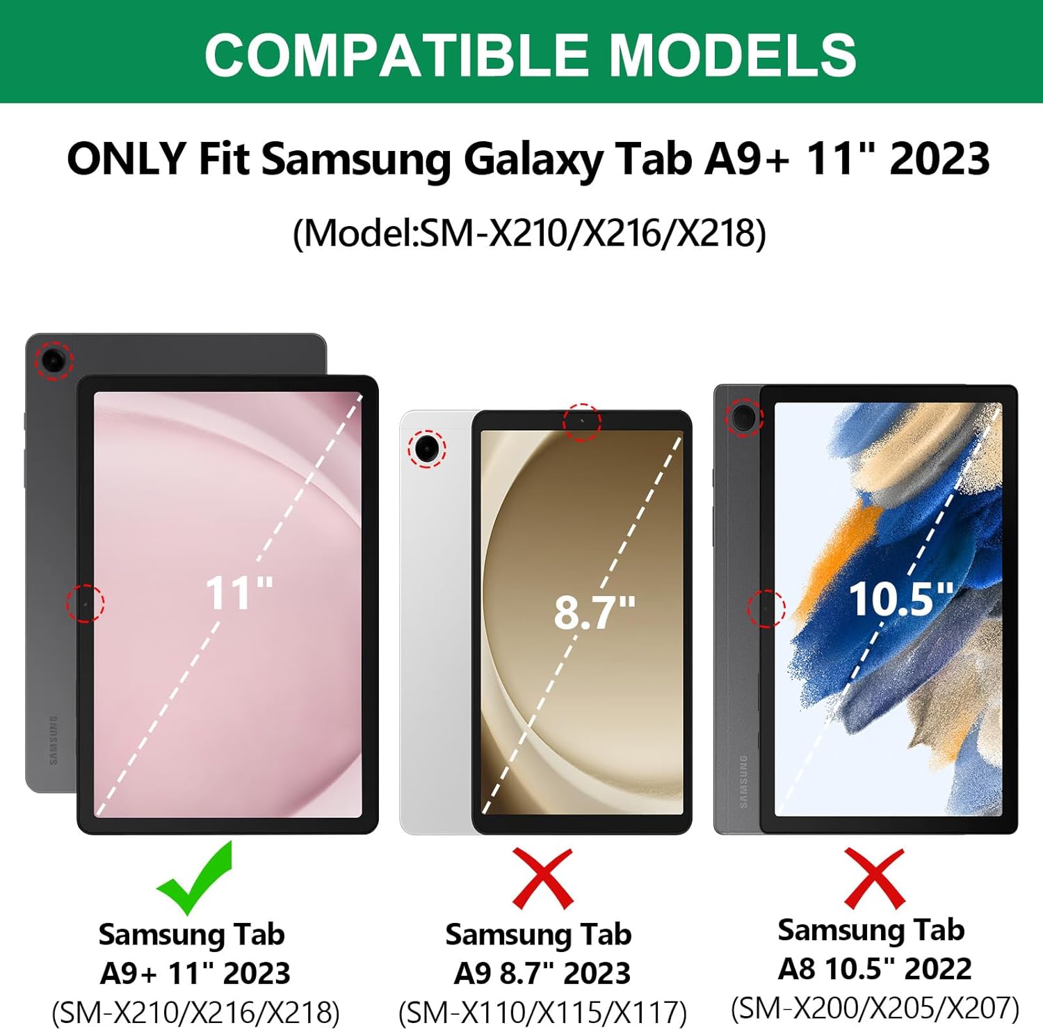 Keyboard Case for Samsung Galaxy Tab A9 Plus/A9+ 5G 11 Inch 2023 Model (SM-X210/X216/X218), Slim Lightweight Stand Cover with Magnetically Detachable Wireless Bluetooth Keyboard (Green)