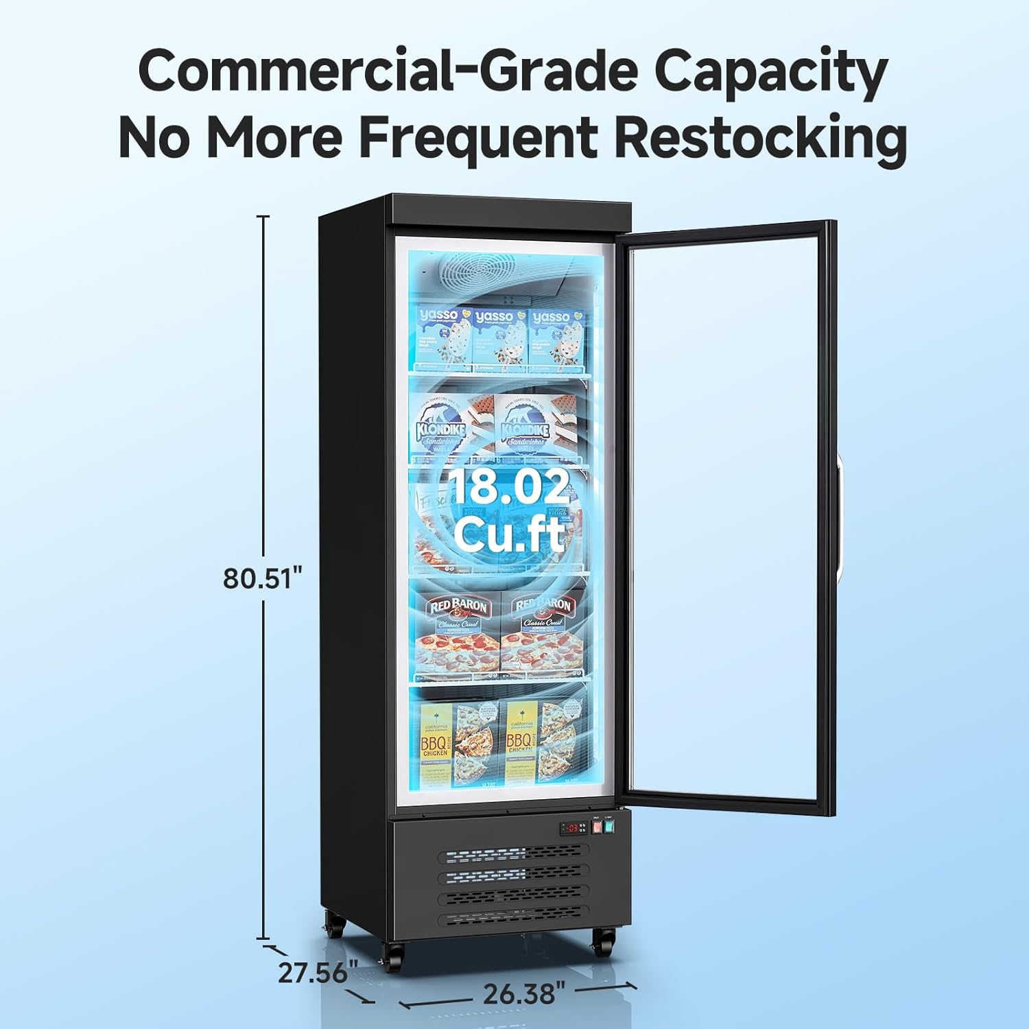 BODEGA 27"W Commercial Display Freezer , 18.02 Cu.ft Merchandiser Freezer with Triple-Pane Glass Door, -15 to 5℉, Auto Defrost, LED Light, Energy Efficient for Supermarkets, Restaurant Kitchen, Stores