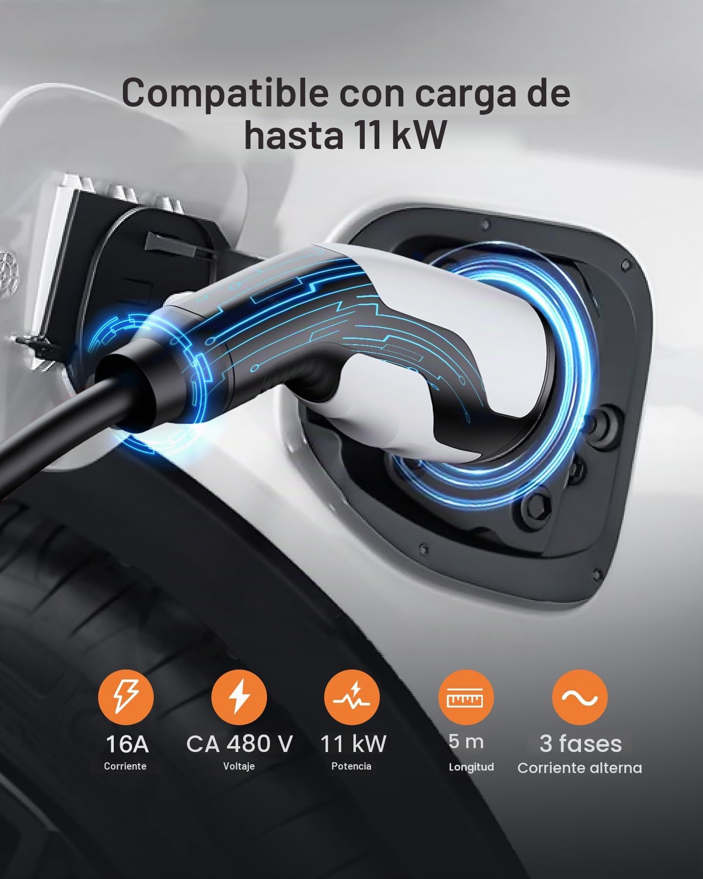 tomons Cable de Carga Tipo 2, 11 kW, 5m, 16 A, 3 Fases | Carga rápida|CE/TUV | IP55 | para EVs y PHEVs |compatible Model S/3/X/Y, ID.3/4, E-Tron, ZOE |bolsa de transporte incluida