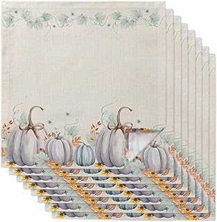White Pumpkin Fall Cloth Napkins, Washable and Reusable Dinner Napkins Set of 2, Thanksgiving Botanical Rustic Table Napkin for Kitchen Party Birthday Wedding Hotel Housewarming 20''x20''