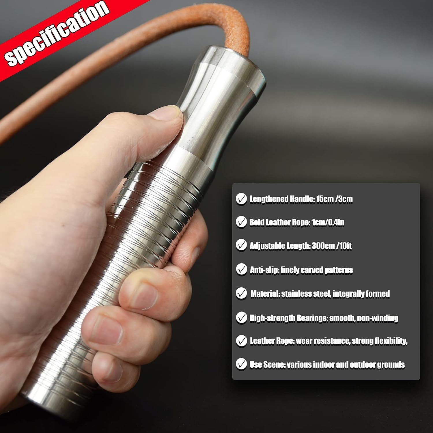 Ahomie Weighted Jump Rope, Heavy Jumping Rope for Women, Men Fitness and Endurance Training, Adjustable Bold Rope, Stainless Steel Non-Slip Handles