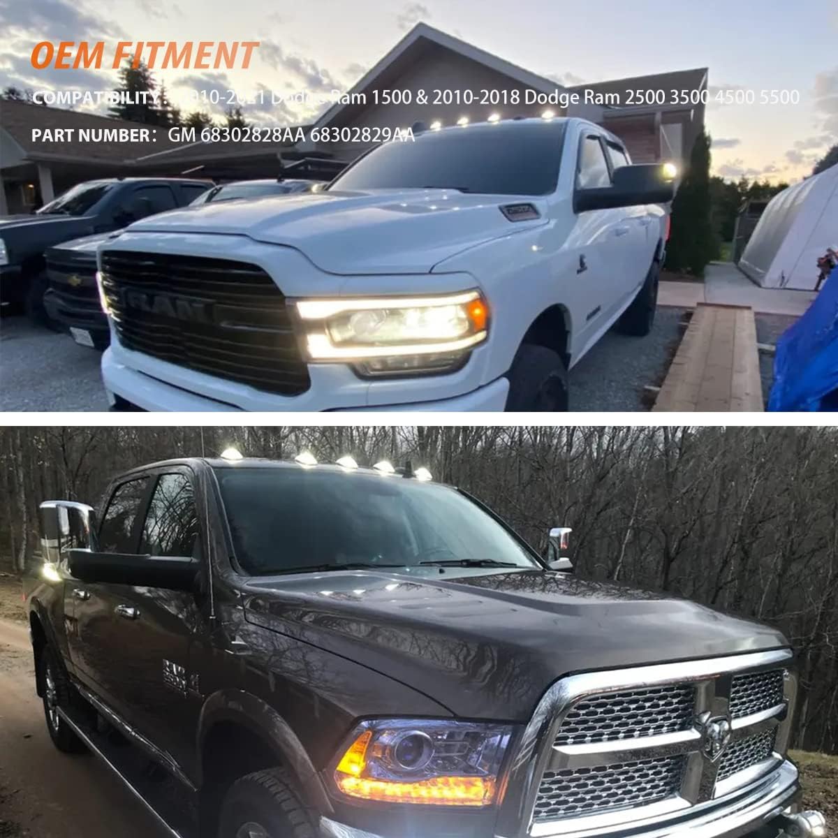 ADIIL Switchback White/Ameber LED Side Mirror Marker Turn Signal Light & DRL Assembly Compatible with Dodge Ram 1500 2500 3500 4500 5500 Smoked Lens Amber&Red Light