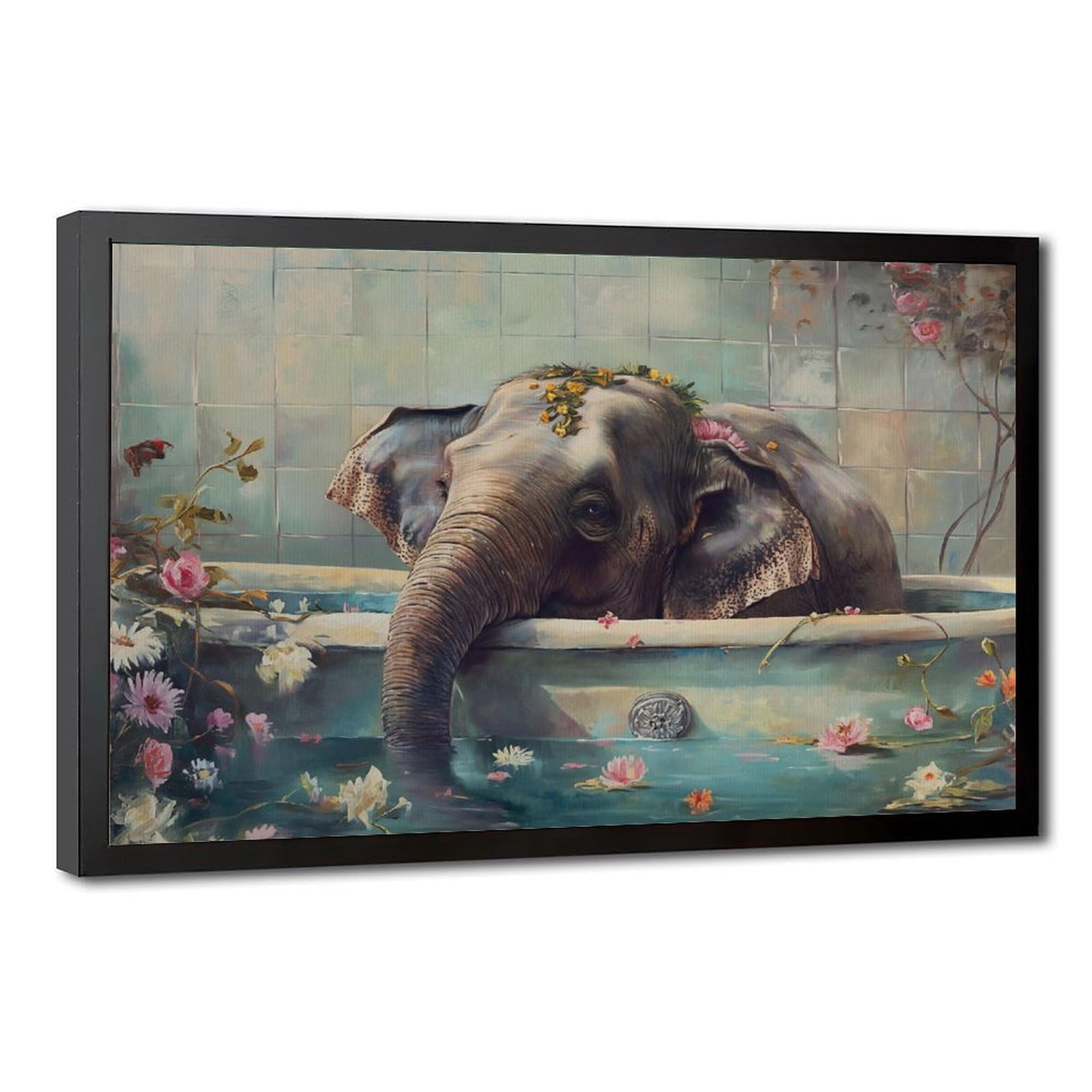 Bareronor Bathroom Elephant Poster Canvas Poster Bedroom Decor Landscape Office Room Decor Gift 24" L X 36" W