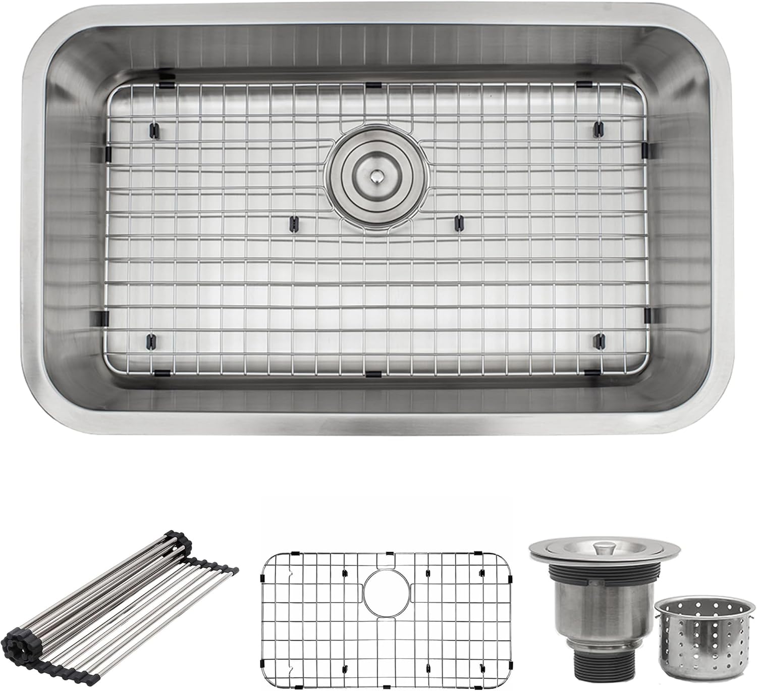 S STRICTLY KITCHEN + BATH Sinks 29 Inch Undermount Kitchen Sink-Single Bowl Sinks-18 Gauge Sink-Ideal Sink for with Single Disposal Flange (with Stopper) Only, Silver, 29.75 Inch