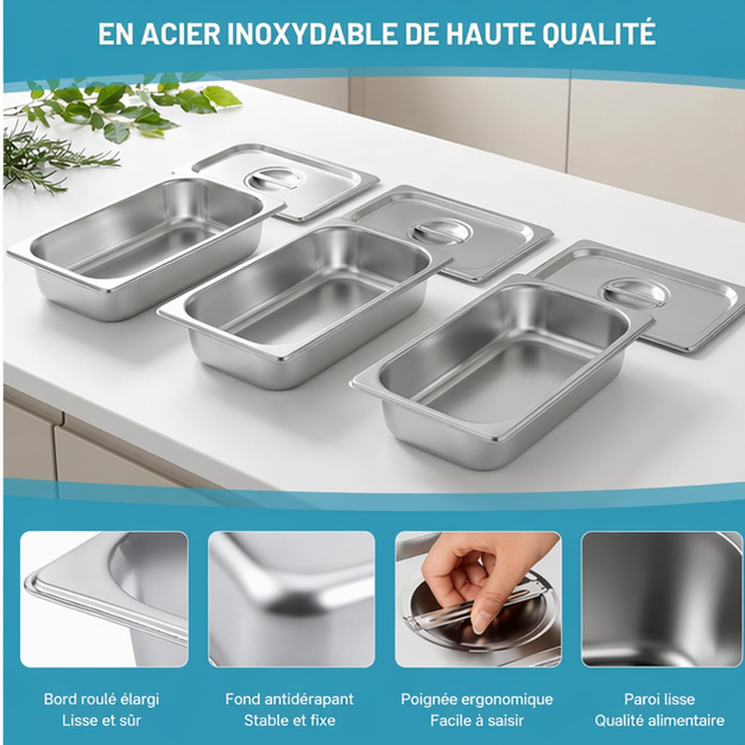 Lot de 3 Bac de Cuisson en Inox 32,5 x 17,5 x 6,5 cm Plateau Inox pour Pâtisserie Gratin Frites