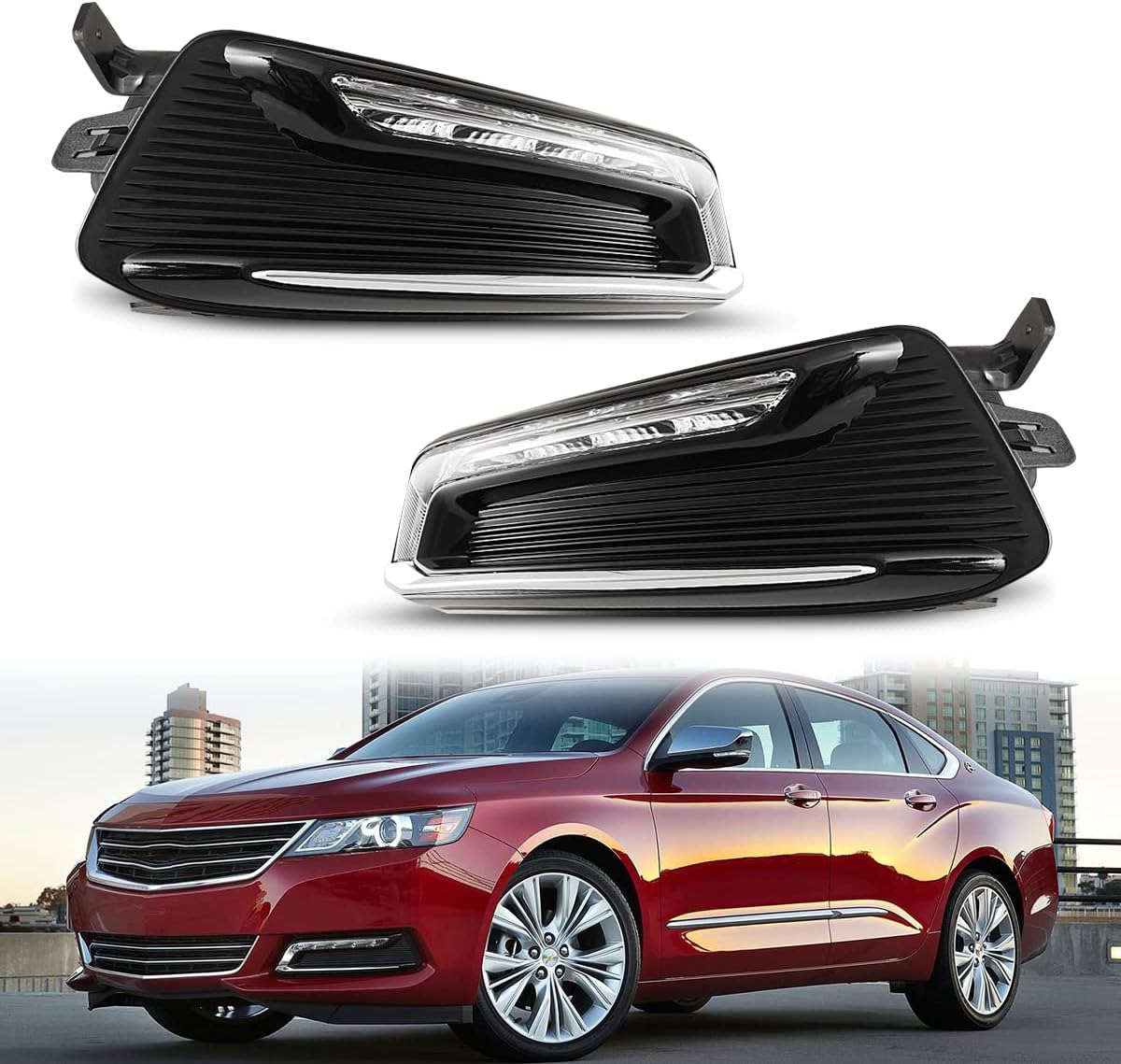 Nixon Offroad LED DRL Fog Light Set for 2014-2020 Chevrolet Chevy Impala w/Wiring Kit + Universal Switch, Driving Fog Light Lamp Assembly, Clear Lens Pair of Fog Lights Left + Right