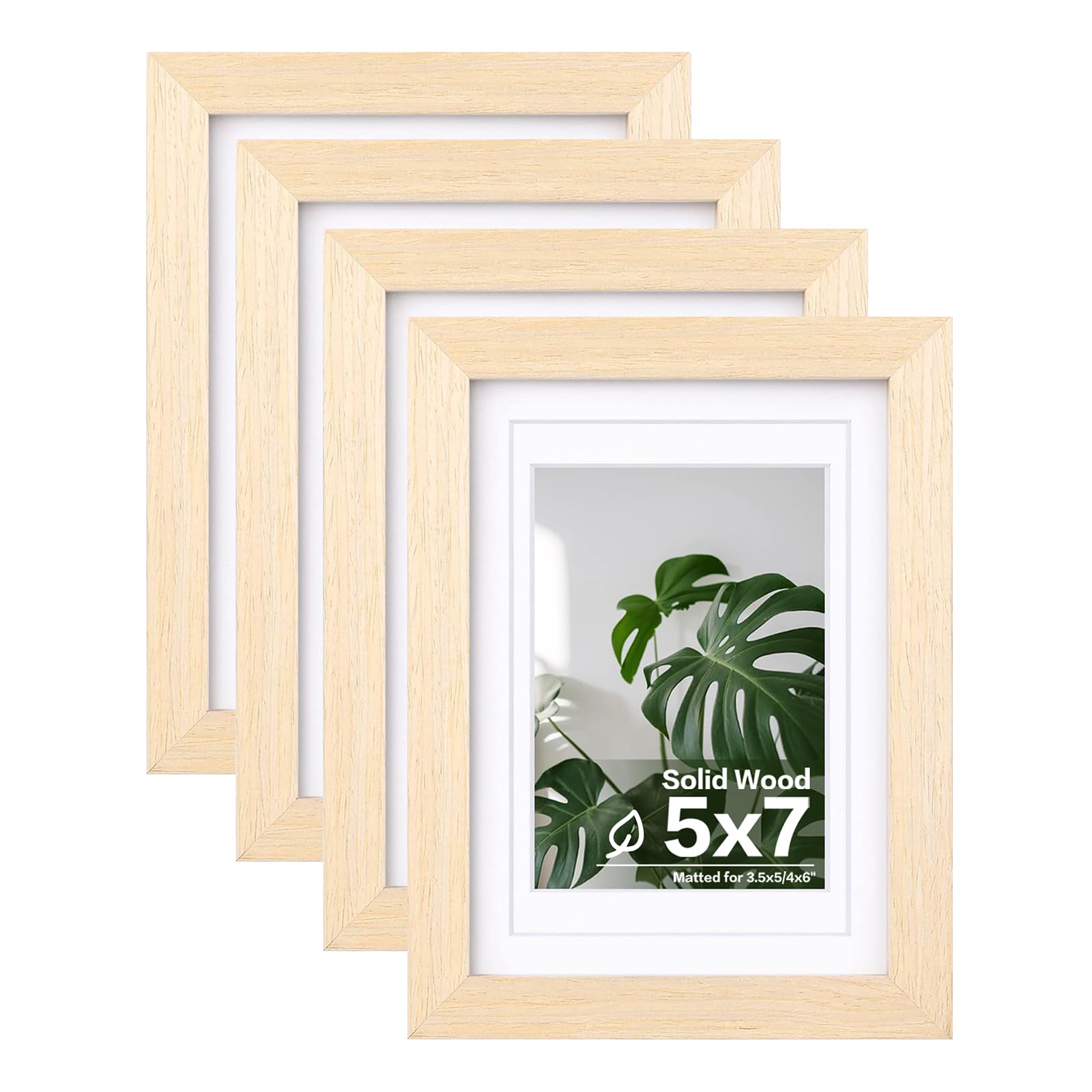 Egofine 5x7 Picture Frames Set of 4, Made of Solid Wood Covered by Plexiglass 3.5x5 and 4x6 with Mat or 5x7 without Mat, for Table Top Display and