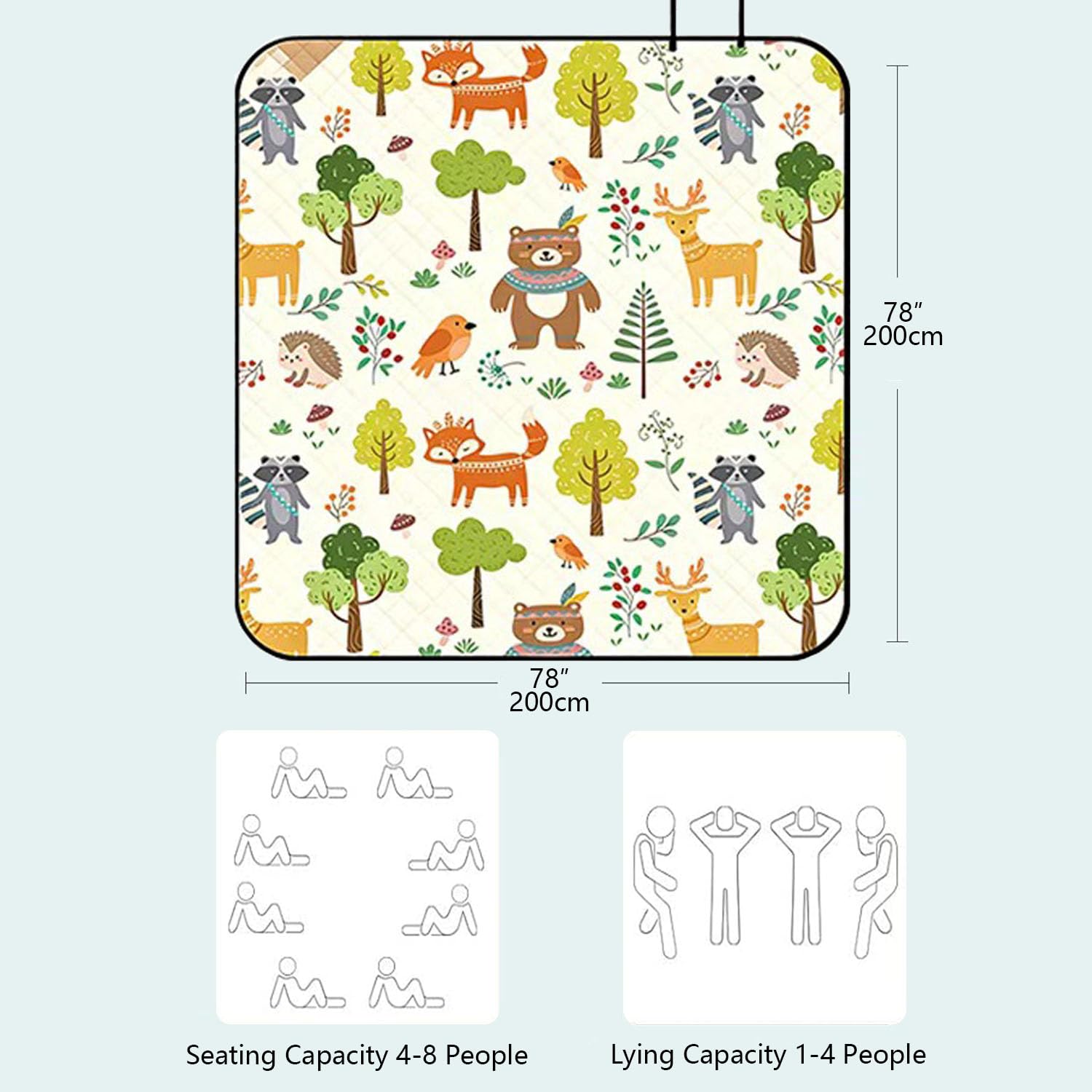 Stuoia Campeggio, Portatile Tappetino da Spiaggia Pieghevole, Tappetino da Picnic Lavabile Leggero Tappeto Spiaggia Antisabbia Grande per BBQ/Viaggi,Animal,200×200cm