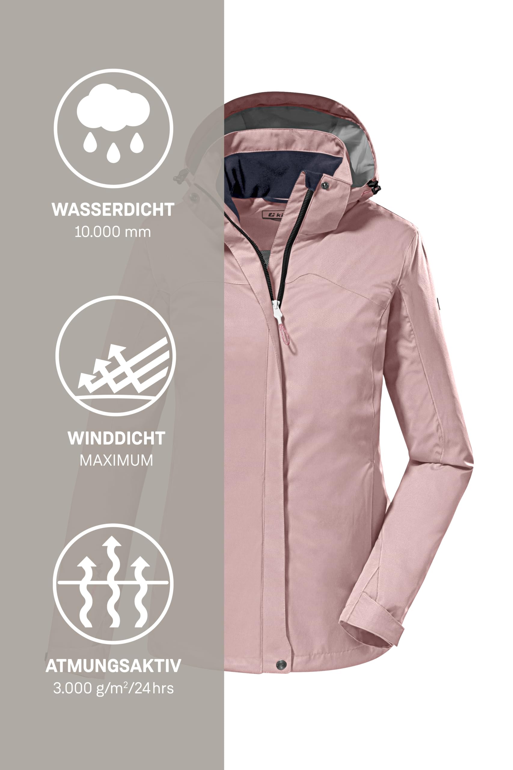 killtec Damen Funktionsjacke/Outdoorjacke mit abzippbarer Kapuze KOS 133 WMN JCKT, malve rose, 54, 38383-000