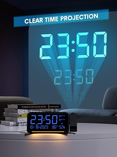 Miniatura 4 de Reloj despertador de proyección con luz nocturna, fecha, temperatura, pantalla de humedad, proyector de reloj digital en la pared del techo con