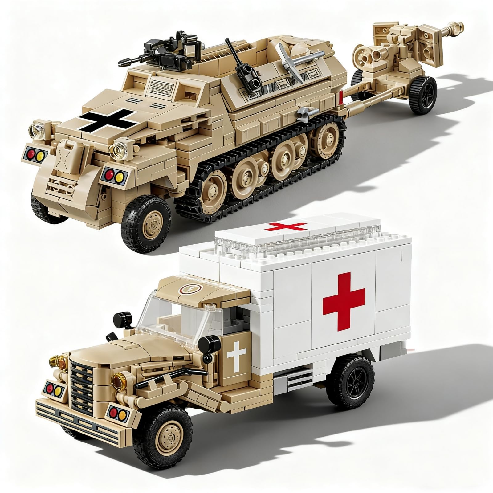 DrmBeyd WW2 Military Building Set, Blitz Truck & Armored Halftrack Building Blocks Toy, Army Tank Bricks Set Home Decor Collectible, Gifts for Military Enthusiasts, 994 PCS