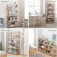 Vista 5 de IOTXY 4-Tier Wooden Shelf Bookcase - Modern Open Bookshelf, Free Standing Storage Rack, Multifunctional Display Stand for Home and Office, Oak