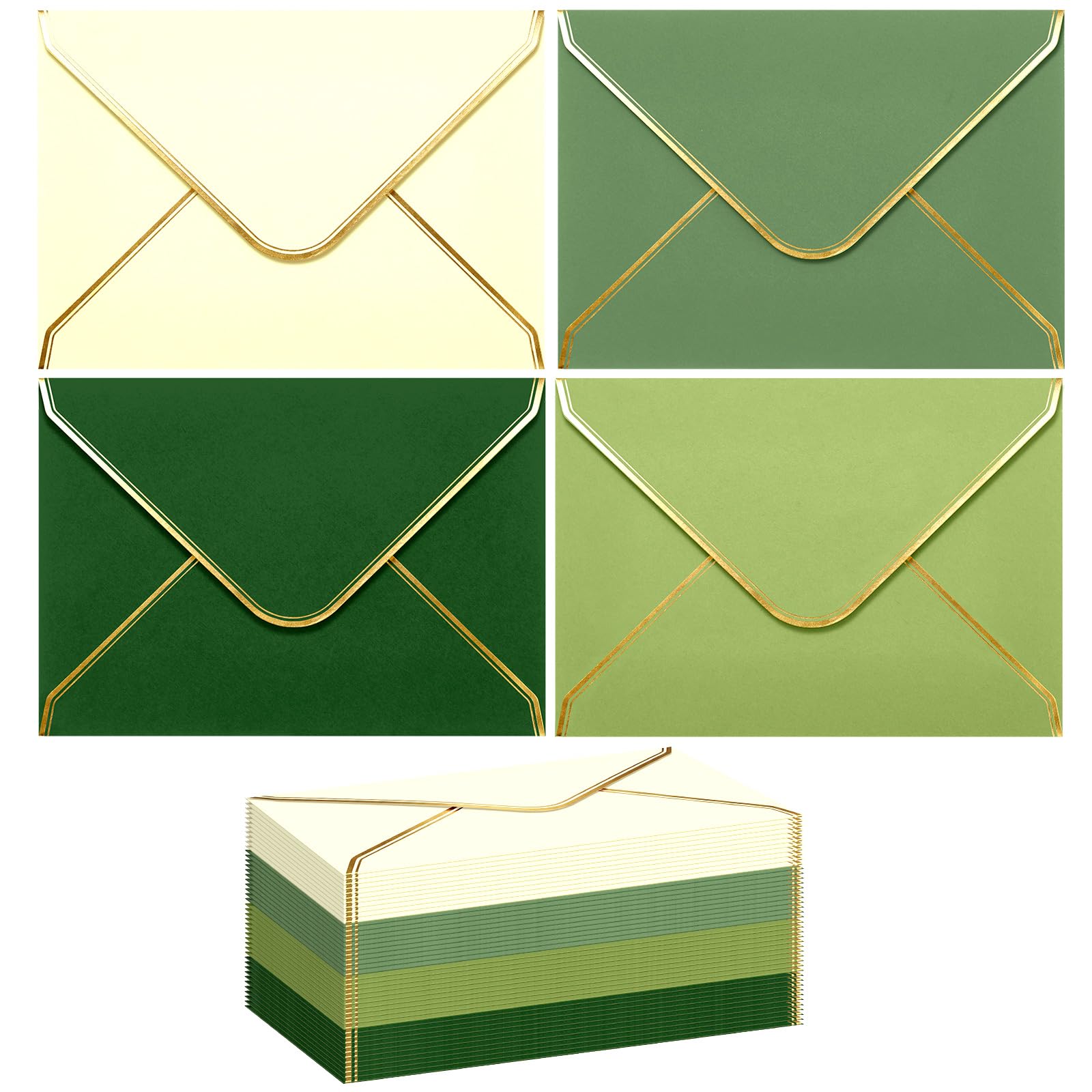 Sage Green A7 Envelopes 50 Pack 5.25" x 7.25'' Envelopes with Gold Border