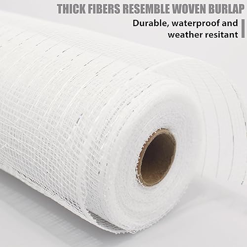 Miniatura 3 de DIMUGE Deco Mesh de 10 pulgadas x 30 pies, tela de malla metálica blanca, cinta de malla decorativa de Navidad, cinta de malla para decoración del 4