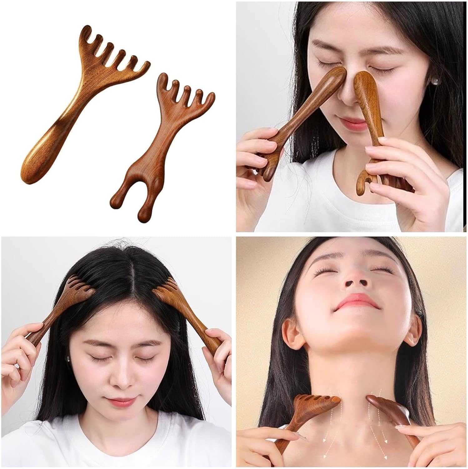 Five Touch Therapy Comb, Wooden Scalp Massager, Foot Massage Comb