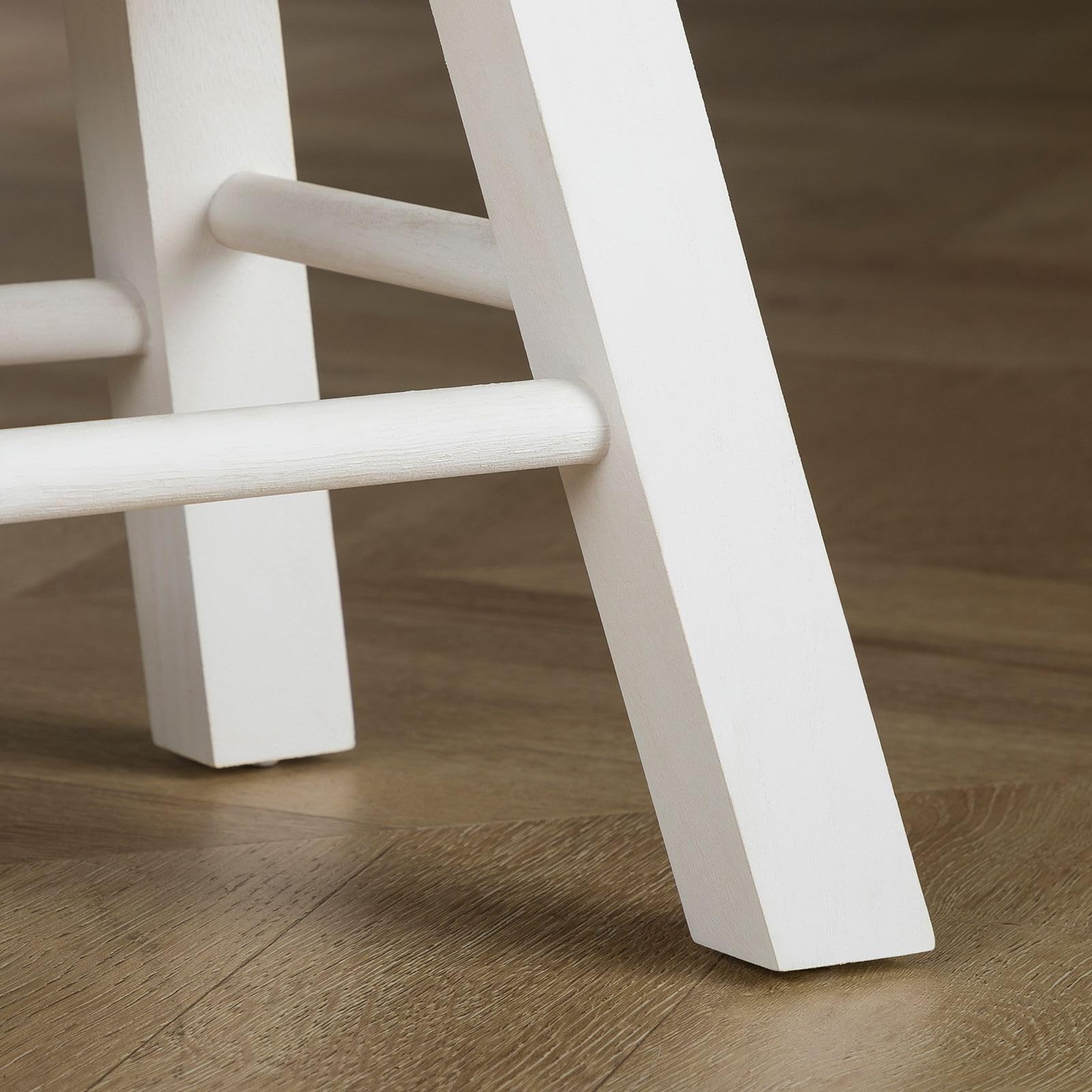 CARO-Möbel Taburete Rosal blanco - Taburete de madera rectangular con 4 patas y travesaños, decorativo para plantas o reposapiés