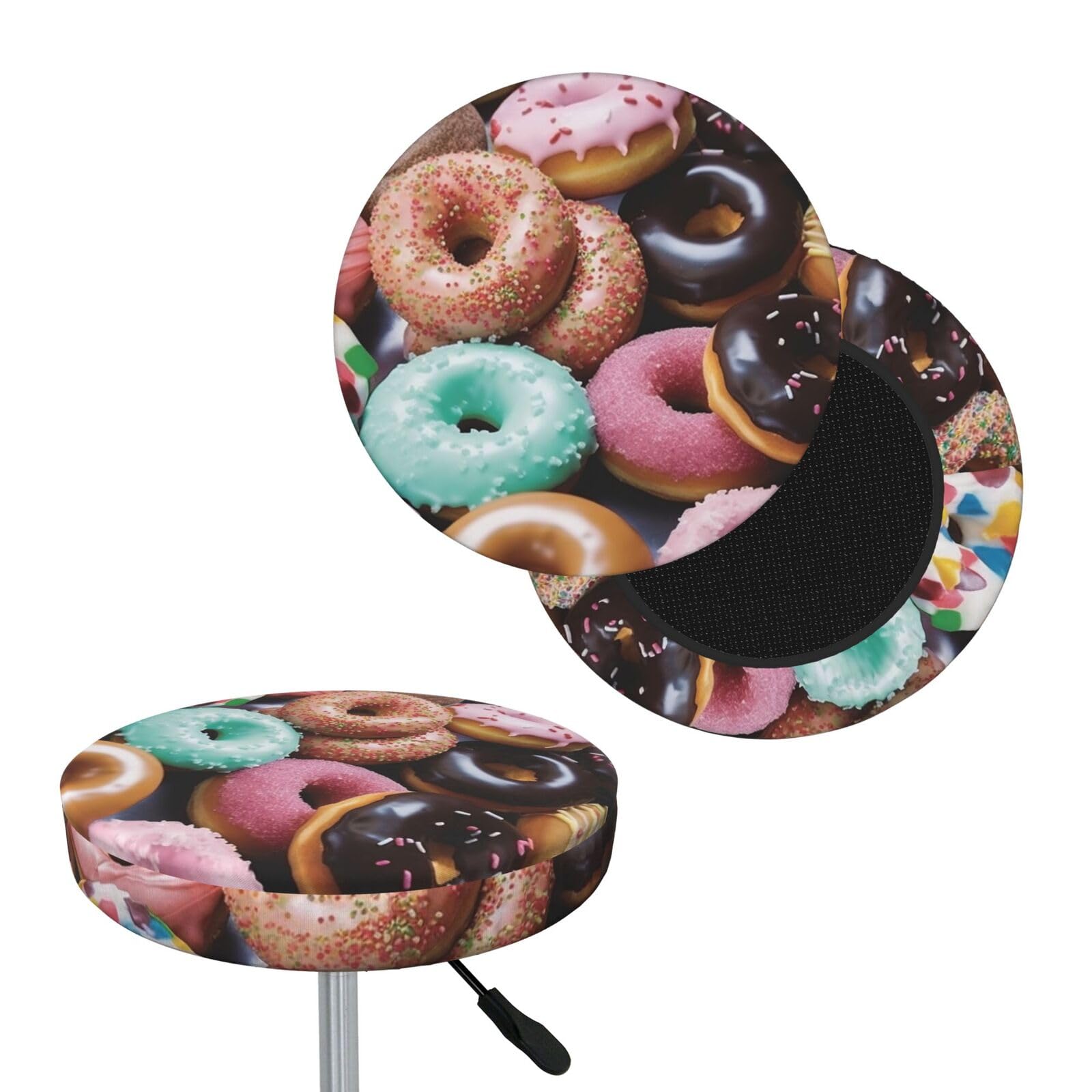 NONHAI Donuts Bar Stool Cover Round Elastic Stool Cushion Covers Dustproof Bar Chair Cover Washable Stool Cushion Slipcover Stretch Stool Seat Covers for 12-14 Inch Chair