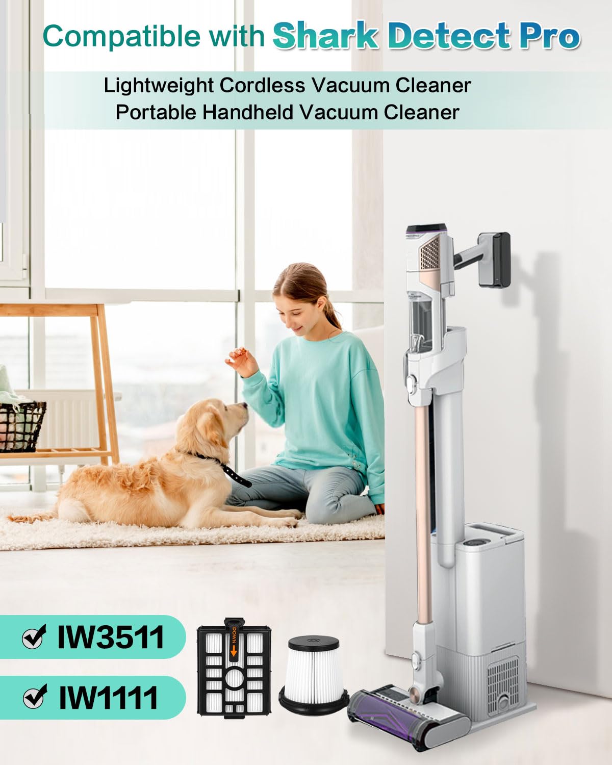 IW3511 IW3120 HEPA Filters Replacement Parts Compatible with Shark IW3511 Detect Pro Cordless Stick Vacuum Cleaner and Shark IW3120 Detect Clean Auto Empty System, IW1111, IW1120, IW3615 (1Pack)