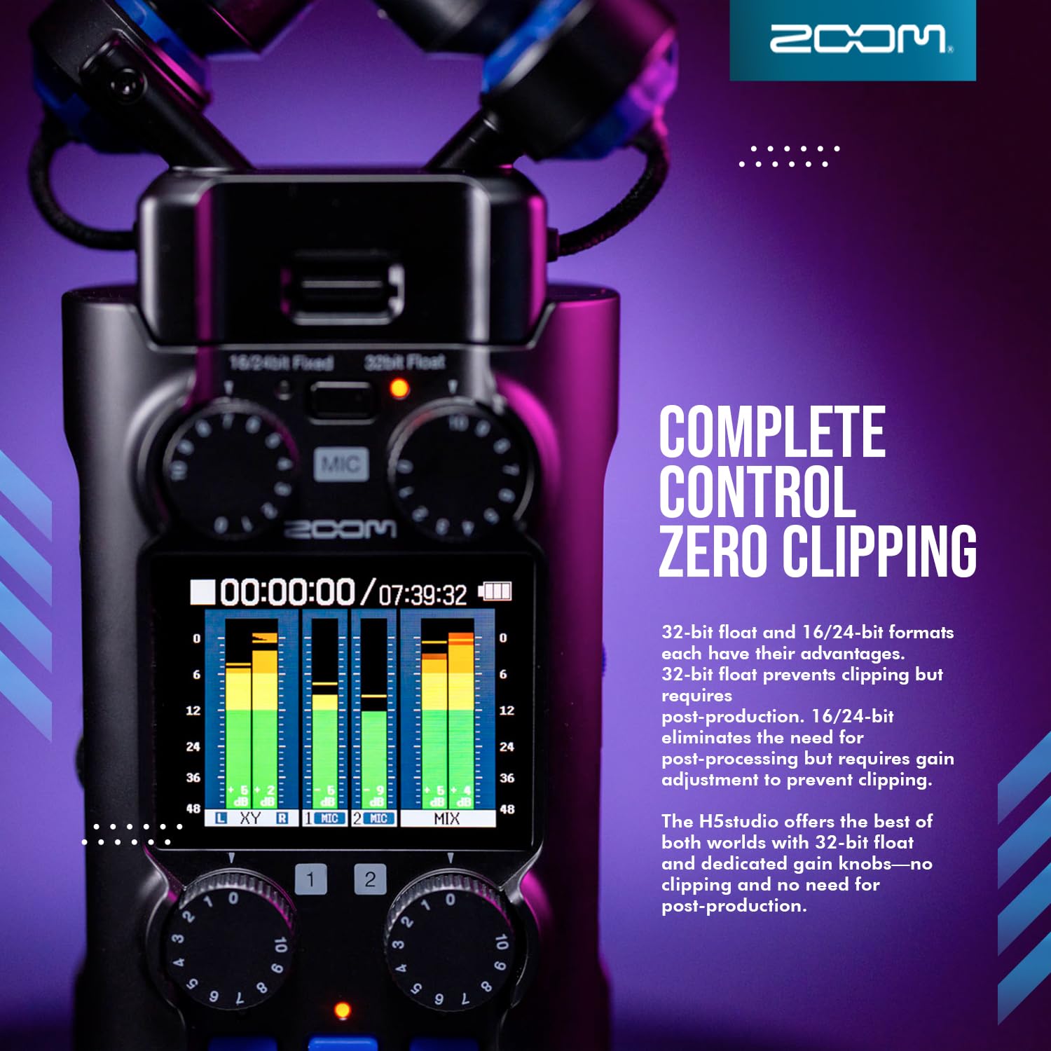Amazon.com: Zoom H5Studio Handy Recorder 32-Bit Float, Large Mics