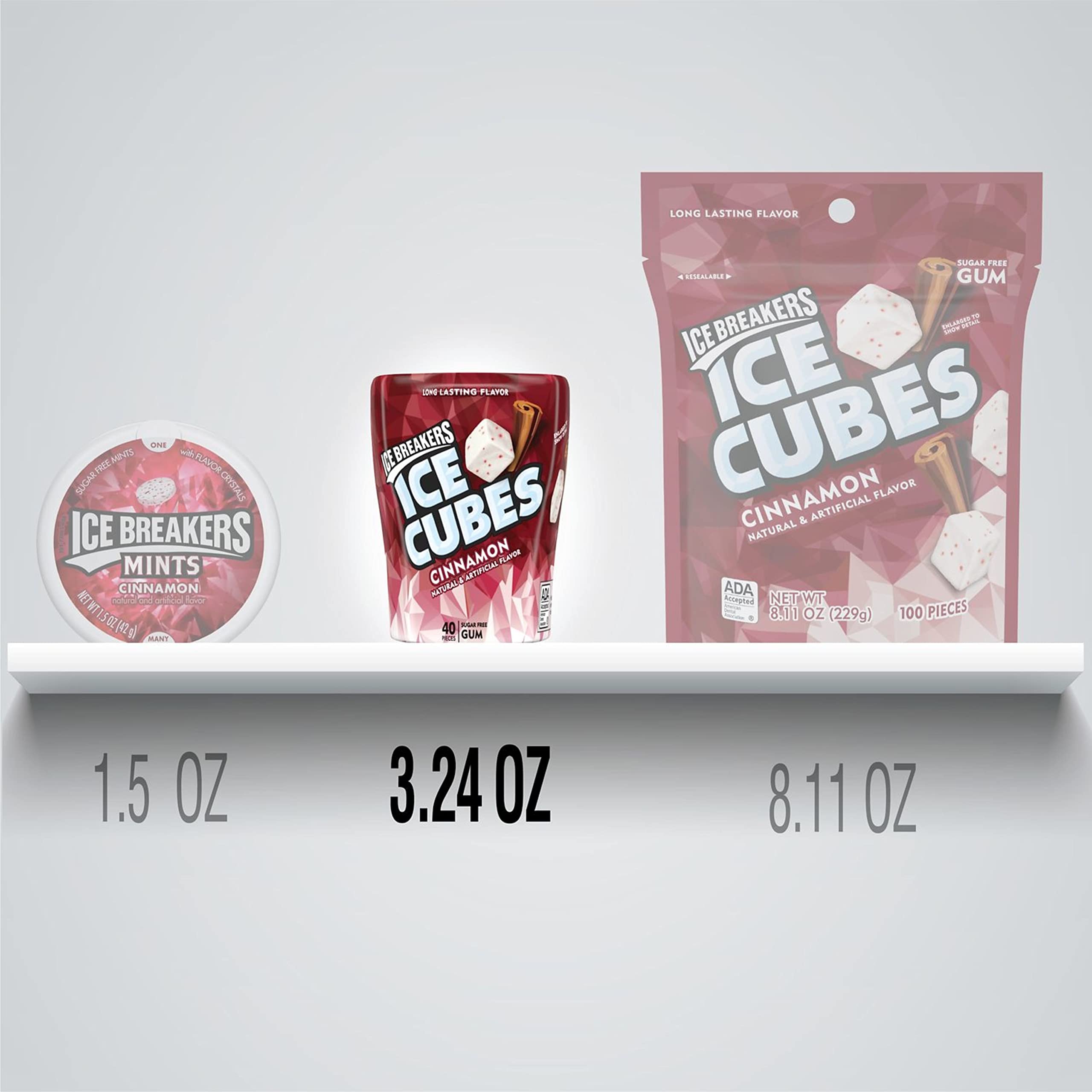 Buy ICE BREAKERS ICE CUBES Cinnamon Sugar Free Chewing Gum, Made with