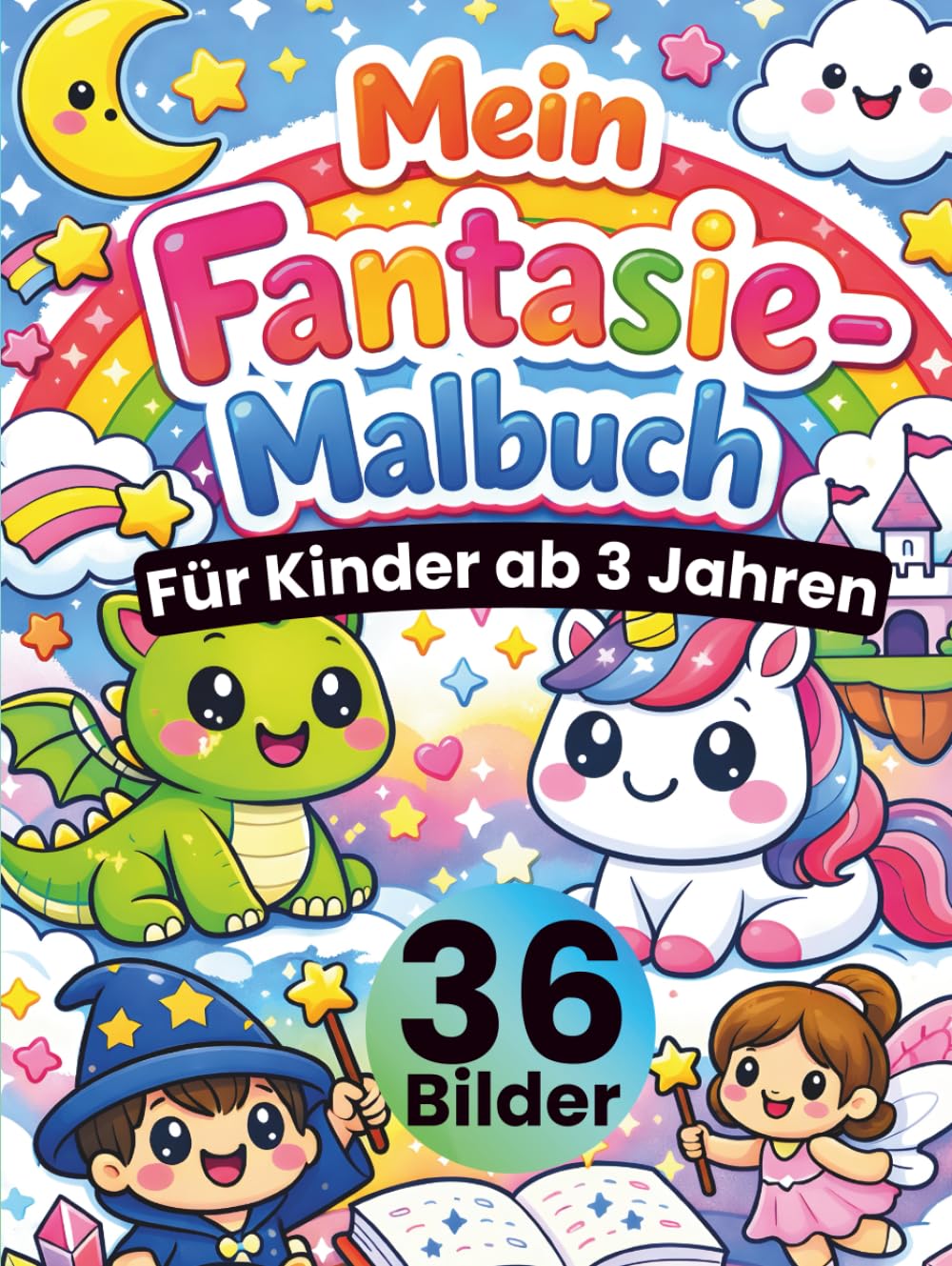 Mein Fantasie Malbuch für Kinder ab 3 Jahren: 36 süße Fantasie-Motive zum Ausmalen – Einhörner, Drachen, Feen & Märchen • große, einfache Linien • ... Kreativität, Feinmotorik & Konzentration