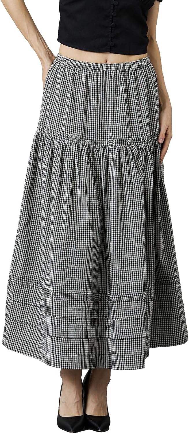 100% Cotton Women White Maxi Skirt Elastic Waist Peasant A Line Flowy Swing Lace Skirt Dress No Lining