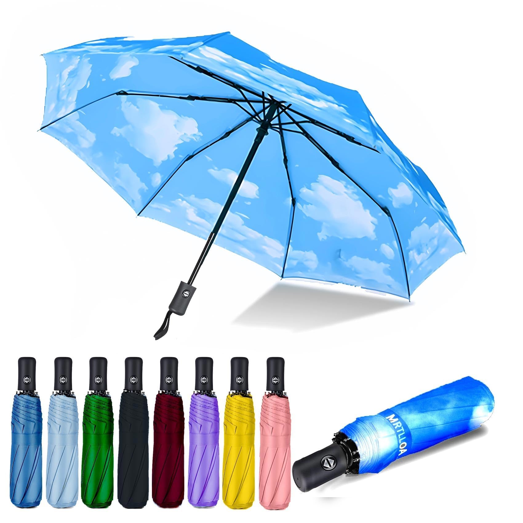 MRTLLOA 42/49 Inch Compact Travel Essentials Umbrella for Rain, Lightweight, Portable, Automatic, Strong, Waterproof Folding Umbrellas for Women, Men