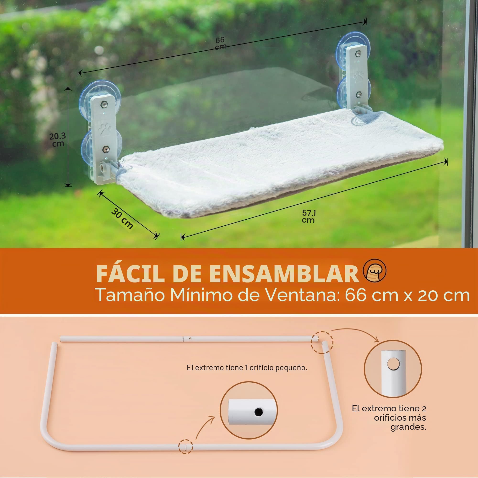 MEWOOFUN Cama de ventana para gatos, 60 x 30 cm, plegable, con ventosas estables, para hasta 18 kg, gris