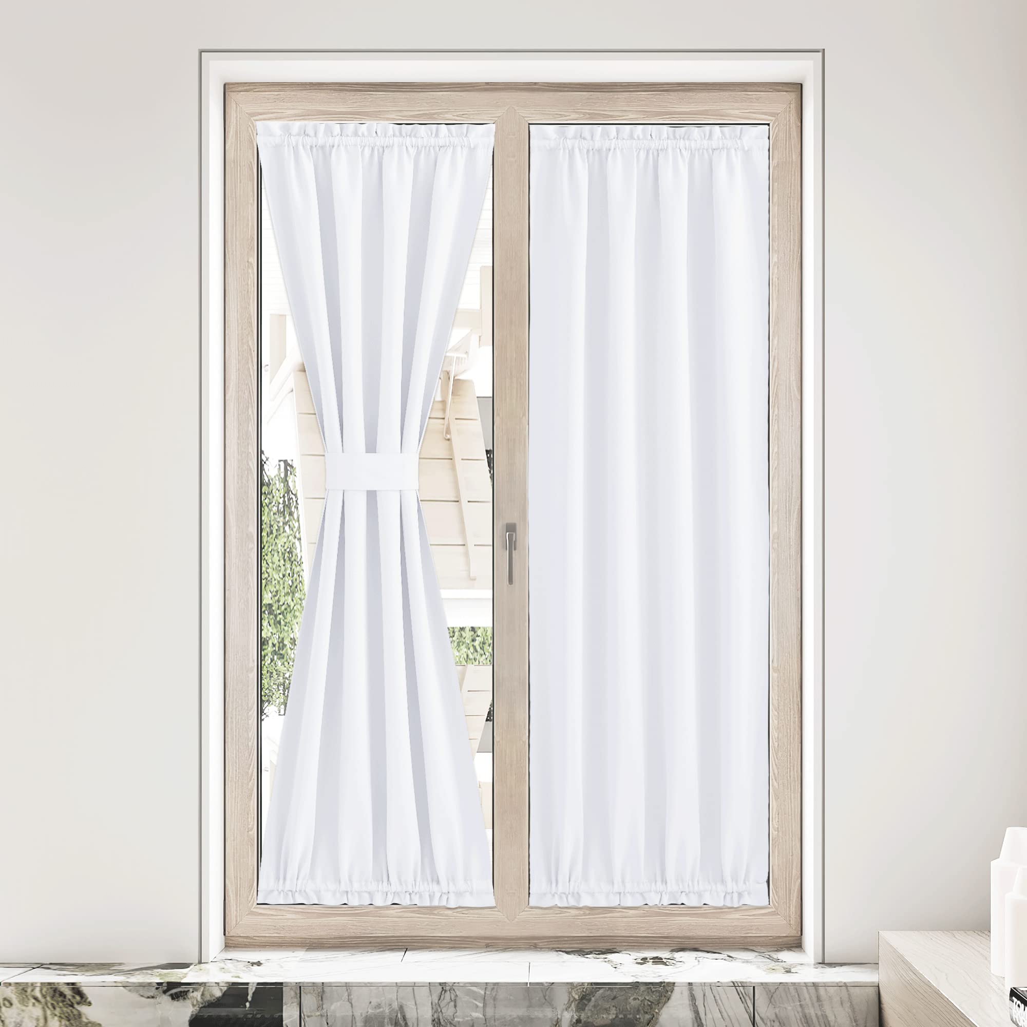 NICETOWN Rideau occultant pour porte-fenêtre française de cuisine, rideau de fenêtre de couleur unie à isolation thermique avec passe-tringle pour salon, blanc pur, écoénergétique, 1 panneau, 91,4 x