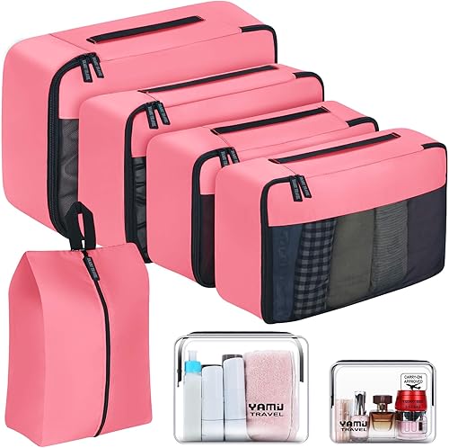 Cubos de embalaje YAMIU. 7 piezas organizadoras para viaje, incluye bolsa de zapatos y 2 bolsas de aseo