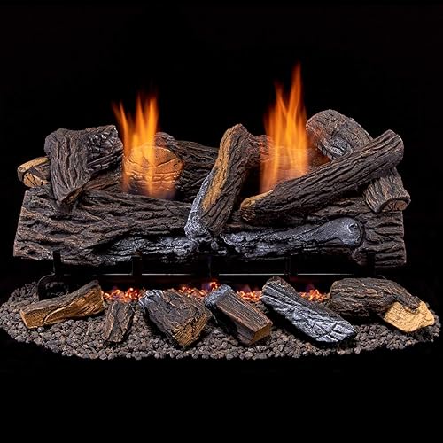 Duluth Forge DLS-24T-2 Dual Fuel Ventless Fireplace Logs Set with