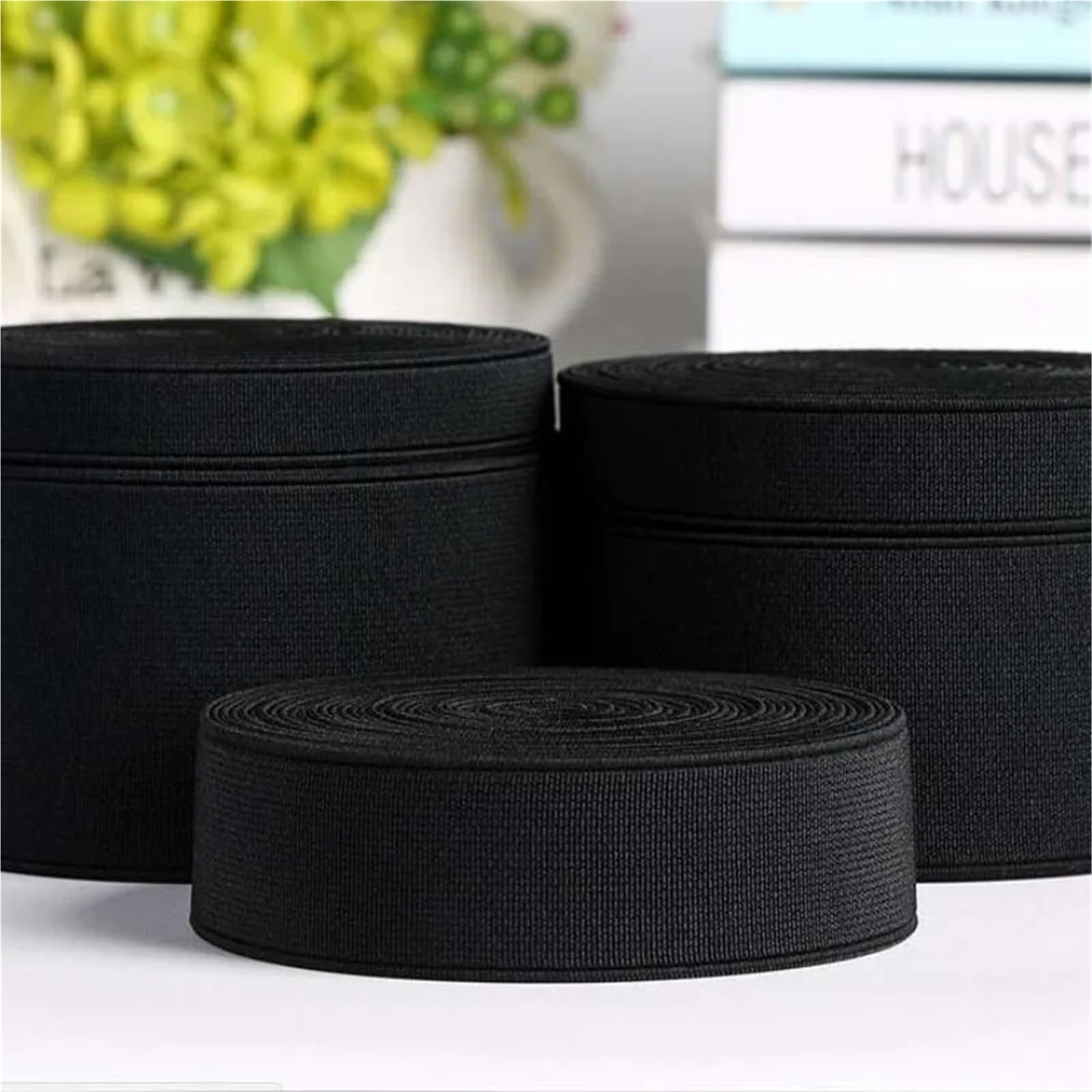 Banda Elástica de Nailon Banda de goma elástica costura blanca y negra | Correas de nailon for accesorios de prendas de vestir(Black,36meter,40mm)