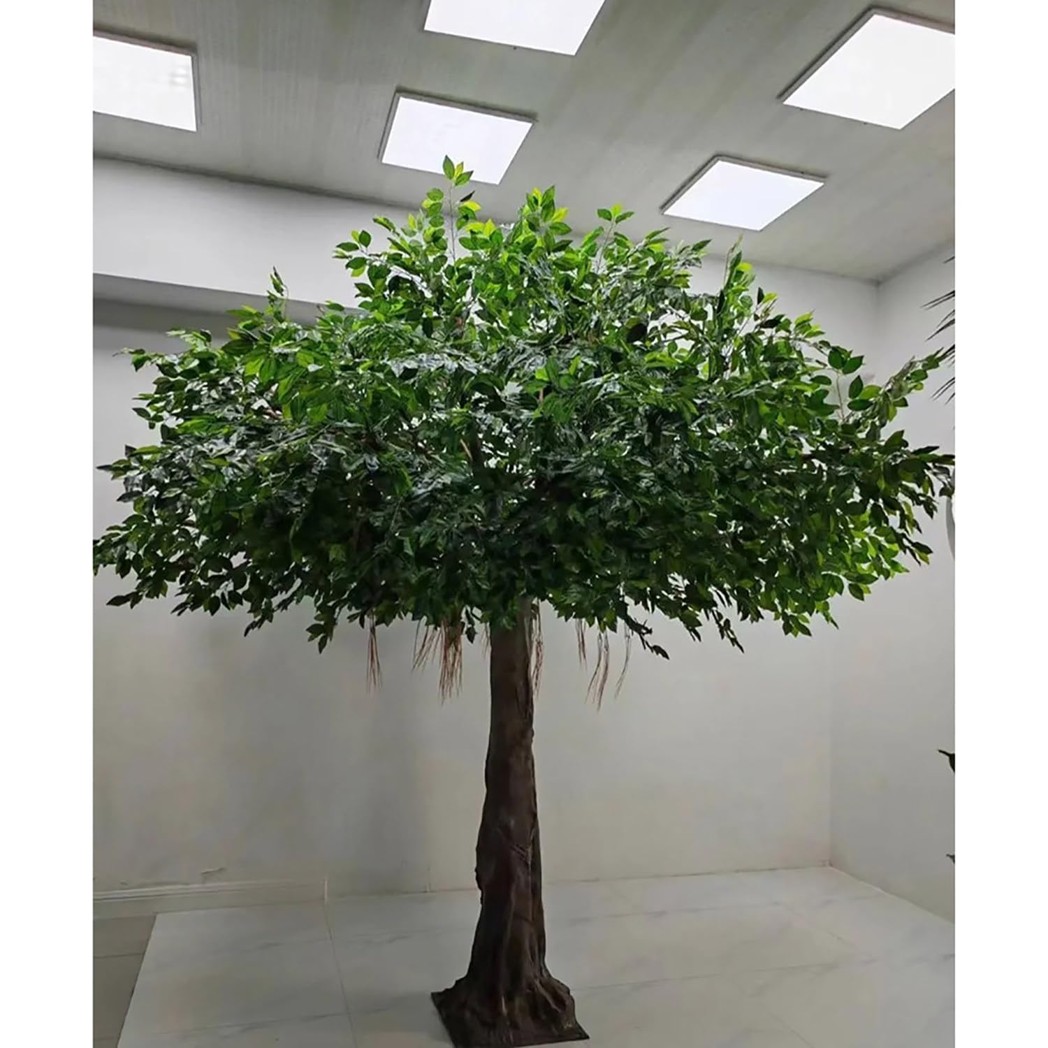 Albero di Banyan artificiale con recinzione+prato+robusta base in ferro, alberi artificiali decorativi fatti a mano, albero floreale realistico,rami in legno massello,arredamento per la casa,300*300cm