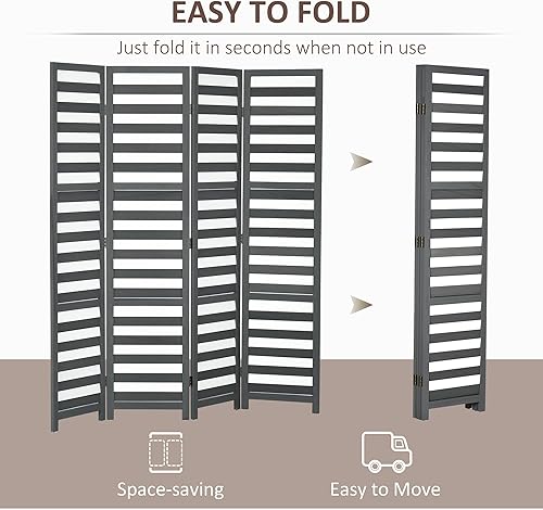 Miniatura 3 de HOMCOM Divisor de habitación de 4 paneles de 5.6 pies de alto y pantalla de privacidad plegable, divisor de privacidad independiente con Louvred,