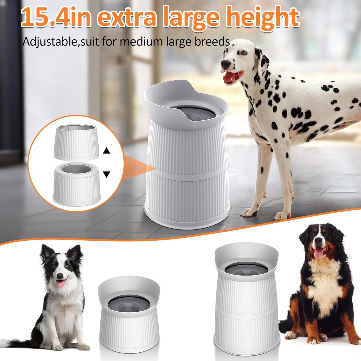 Elevated Dog Bowls Large Sized,15.4in High Raised Stand,4.4L No Spill Dog Water Bowl,Stainless Steel Bowl,Adjustable,Non-tip,Non-Slip, Water Dispenser for Large Medium Pets