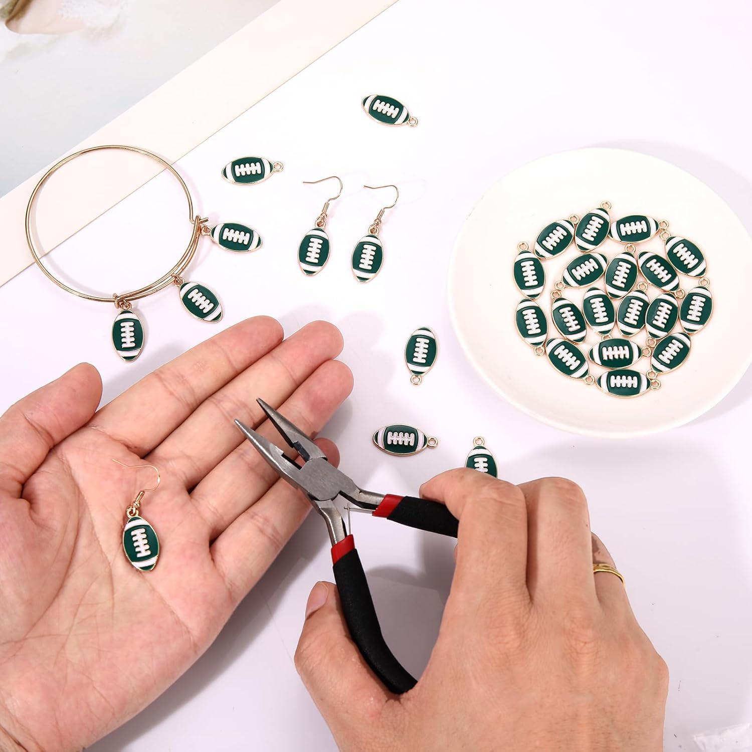 NVENF 30PCS Football Charms for Jewelry Making, Enamel Football Charms for Bracelet Necklace Earrings Making, Red Black White Blue Purple Orange Game Day Football Charm Bulk - Image 6