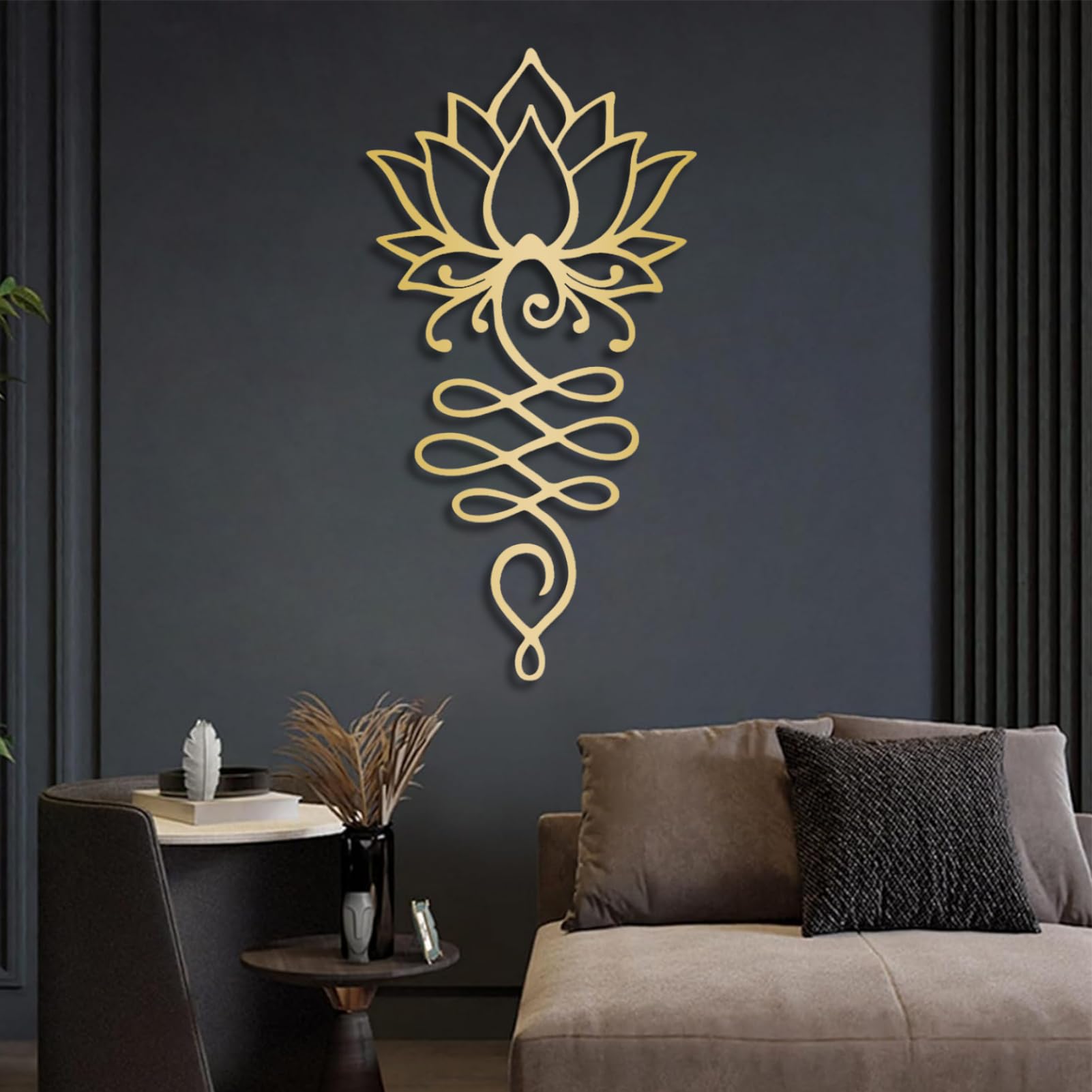 Decorazione Murale in Metallo A Forma di Fiore di Loto, Stile Zen Yoga, Insegna Floreale Spirituale da Appendere per Sala Meditazione, Camera da Letto, White 27x 53| 70x135cm