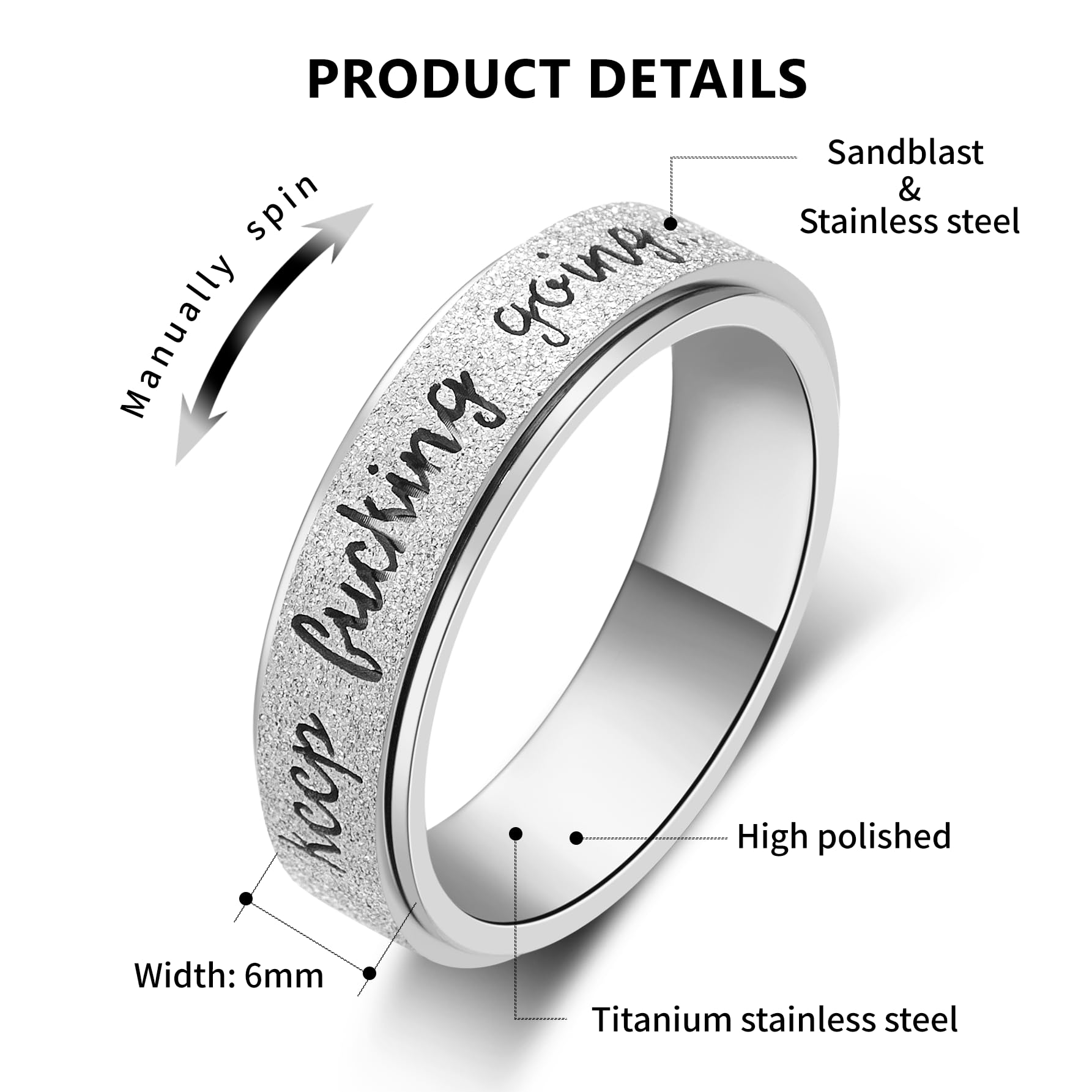 LuckyAmor Fidget Rings Women for Anxiety Rings:Stainless Steel Fidget Rings for Men Spinner Ring Personalized Inspirational Fidget Ring for Anxiety Rings