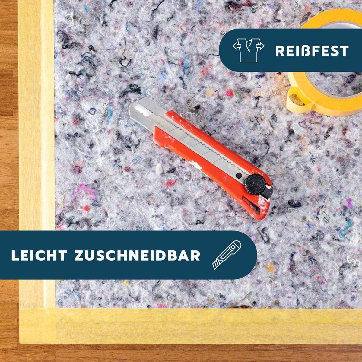 AQUILA Profi Malervlies 50m x 1m, 220 g/m², Kein Durchsickern, hochwertiges Abdeckvlies zum Streichen, Schutz für Böden & Möbel, rutsch- & reißfest, Made in Germany