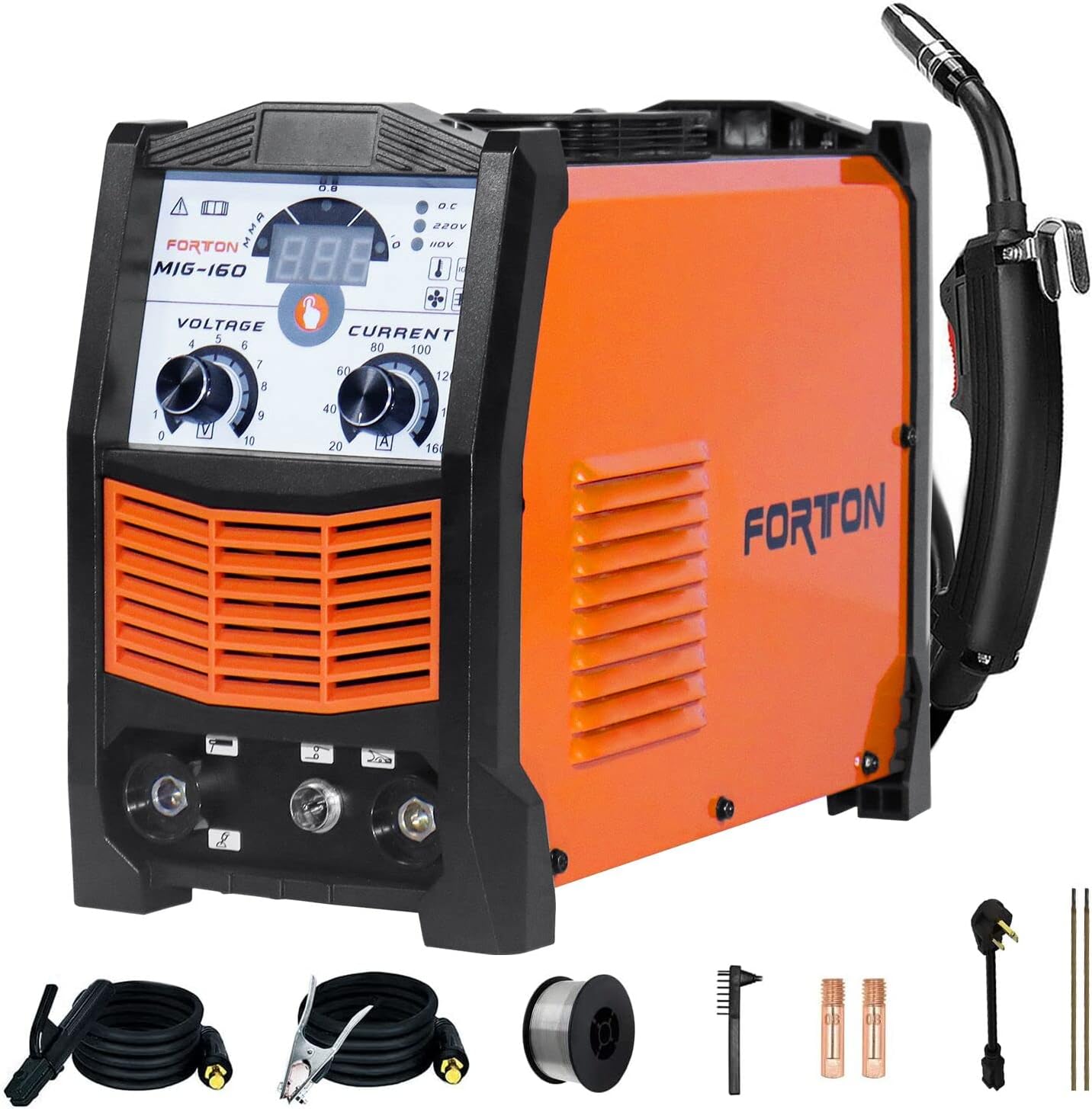 FORTON MIG/ARC Welder, MIG/Stick 2 in 1 Welder Dual Voltage AC110/220V, Portable Gasless MIG160 IGBT MMA Welder Flux-core Wire Automatic Feed Welding Machine DIY Welder (MIG160) - - 