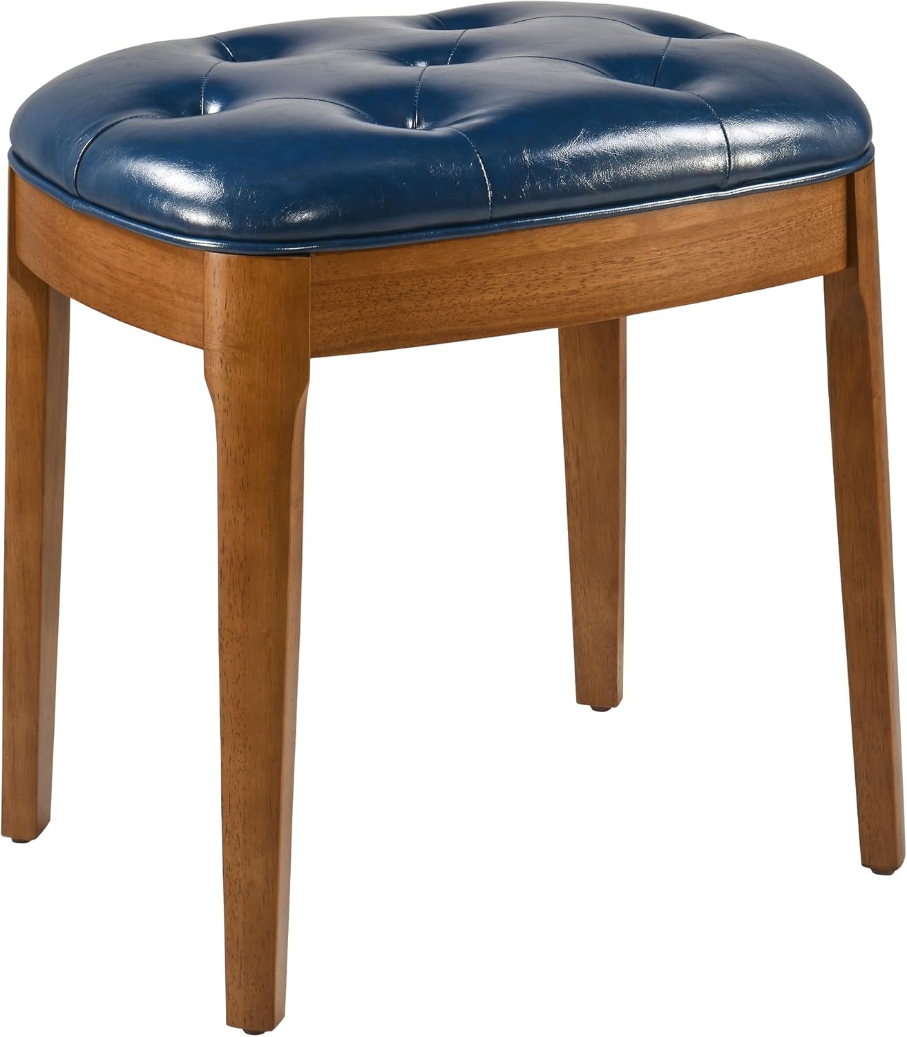 LEEMTORIG Faux Leather Makeup Vanity Stool, Footrest Stool, PU Dressing Table Seat Stool, Upholstered Pouf Couch Stool Dining Chiars, Solid Wood Legs Capacity 300lb, Blue FD-HNY-BL