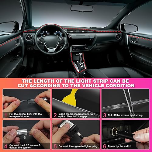 Miniatura 6 de Tira de luces LED para interiores de automóvil, control de aplicación RGB 9 en 1, kit de iluminación ambiental para interior del automóvil, incluye