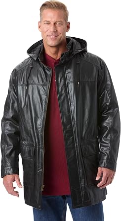 KingSize Mens Big & Tall Hooded Leather Parka