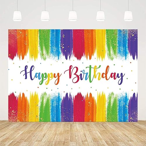 Miniatura 2 de Pintura de fondo de feliz cumpleaños de 7 x 5 pies, suministros de decoración de fiesta de arco iris, confeti colorido, grafiti, pared, purpurina