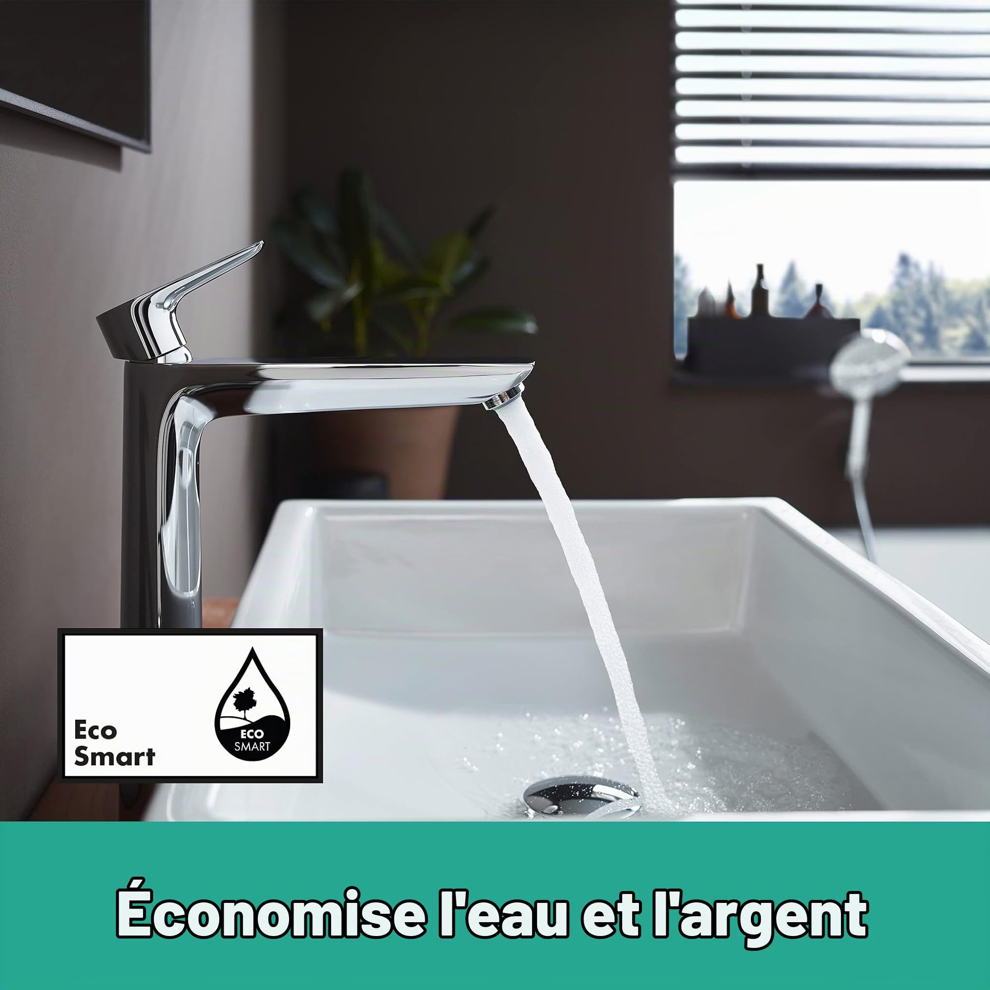 hansgrohe Talis E - Mitigeur de lavabo sans tirette ni vidage, Robinet de salle de bain avec hauteur sous bec 240 mm, économie d'eau (EcoSmart), Chromé