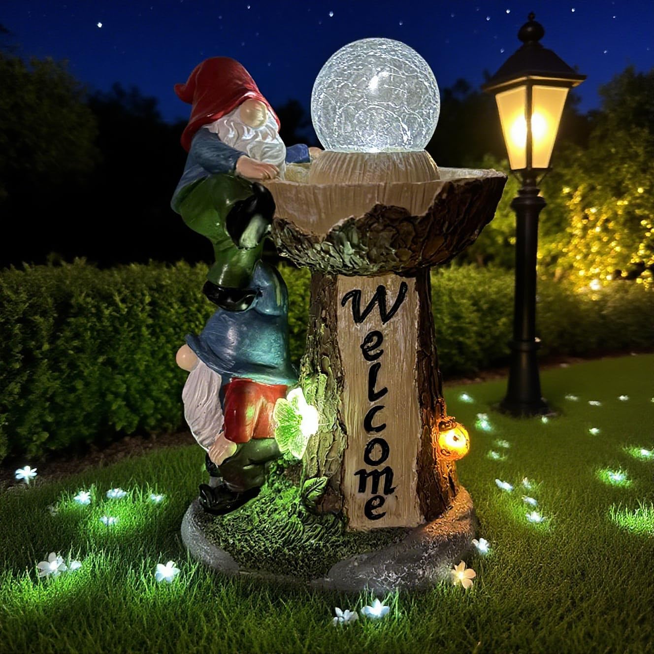 Solar Garden Double Gnomes Climbing Fountain Welcome Decor, Garden Gnome Statue Outdoor Decor,Ideal Gifts for Yard, Patio, Lawn & Porch - Outdoor Decor Led Lights Unique Gift for Mom