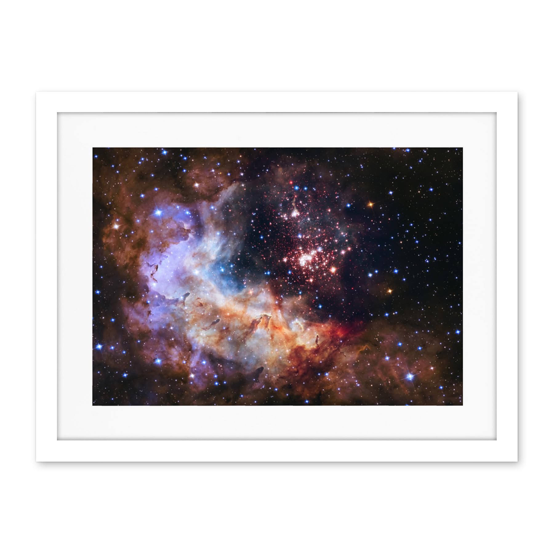 Artery8 Hubble Space Telescope Image Nasa Unveils Celestial Fireworks 25th Anniversary Giant Cluster Westerlund 2 Colourful Nebula Dust Pillars Gas Clouds Artwork Framed Wall Art Print 18X24 Inch