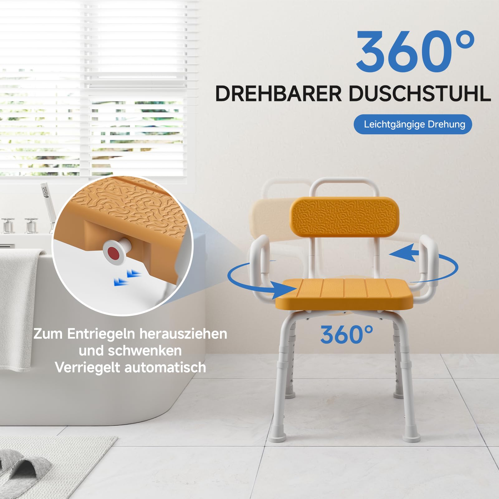 Loyoda Taburete de ducha con función giratoria de 360°, de aluminio de alto rendimiento, hasta 150 kg, antideslizante