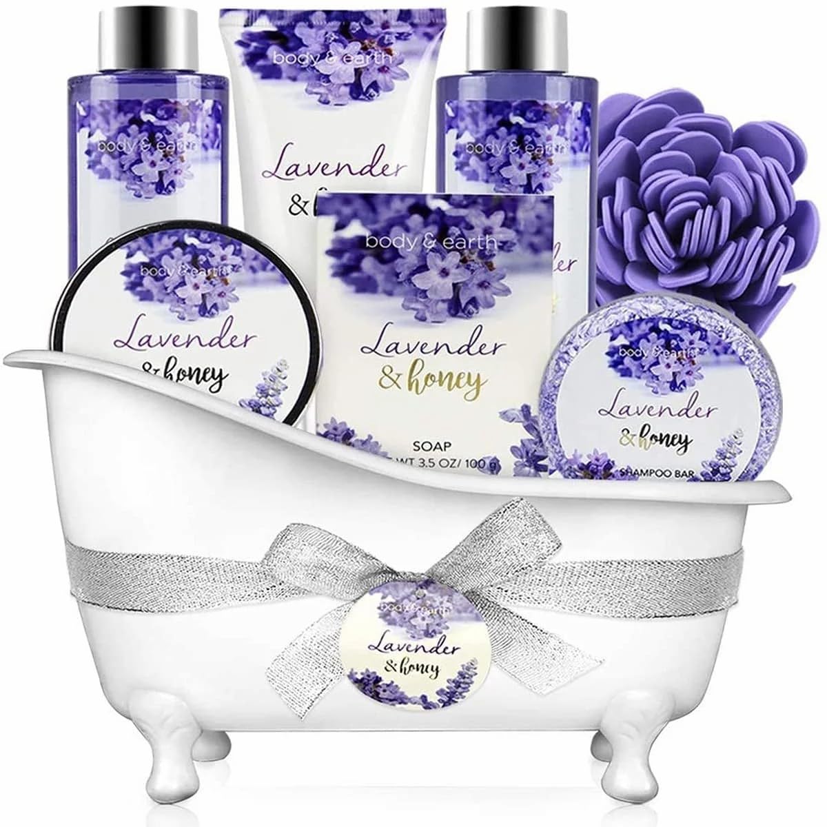 Bath and Body Gift Sets for Women 8 Pcs Lavender and Honey Spa Baskets, Beauty Holiday Birthday Mothers Day Gifts Idea for Mom Her