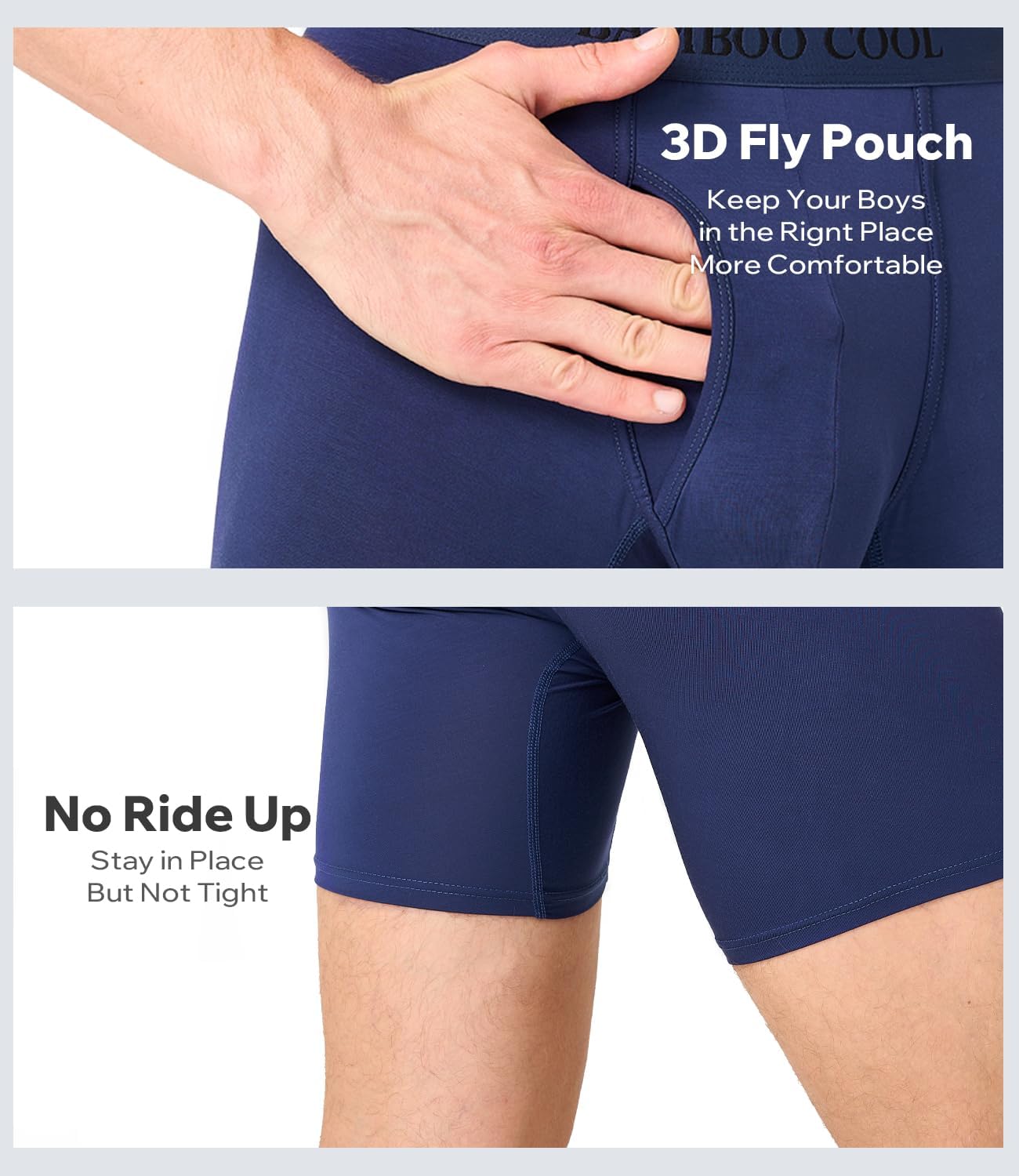 BAMBOO COOL Men's Ultra-Soft Boxer Briefs Underwear for Men Tag-Free No Ride-Up Mens Underwear - Image 3